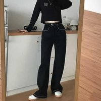 Floral Embroidery Black Cotton Pants  - Thumbnail 1