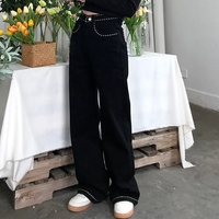 Floral Embroidery Black Cotton Pants  - Thumbnail 6