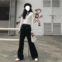 Floral Embroidery Black Cotton Pants  - Thumbnail 7