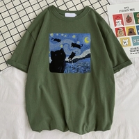 Cat Starry Night Print Short Sleeve T-shirt  - Thumbnail 1