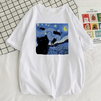 Cat Starry Night Print Short Sleeve T-shirt  - Thumbnail 2