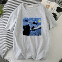 Cat Starry Night Print Short Sleeve T-shirt  - Thumbnail 4