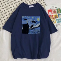 Cat Starry Night Print Short Sleeve T-shirt  - Thumbnail 5