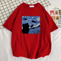 Cat Starry Night Print Short Sleeve T-shirt  - Thumbnail 6