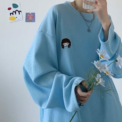 Girl embroidery waffle sweater  - Thumbnail 2