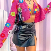 Pink Flower Crochet Top + Flare Sleeve Sweater - Thumbnail 1