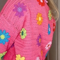 Pink Flower Crochet Top + Flare Sleeve Sweater - Thumbnail 5