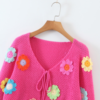 Pink Flower Crochet Top + Flare Sleeve Sweater - Thumbnail 7