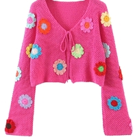 Pink Flower Crochet Top + Flare Sleeve Sweater - Thumbnail 8