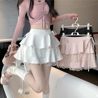 Sweet lace high waist a-line skirt