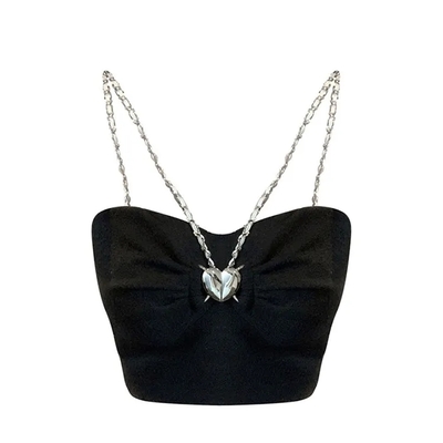 Black heart chain strap crop top - Thumbnail 4