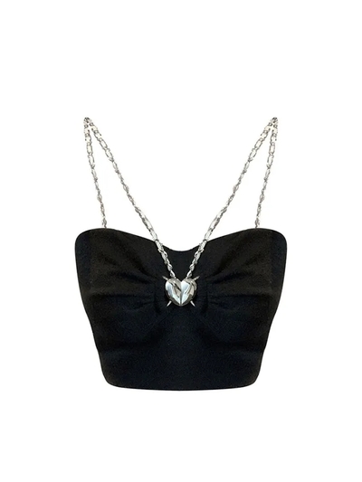 Black Heart Chain Strap Crop Top