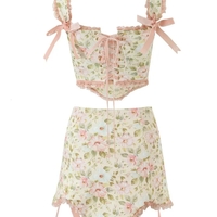 Floral Print Lace Up Corset Top + Mini Skirt  - Thumbnail 1