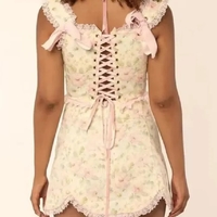 Floral Print Lace Up Corset Top + Mini Skirt  - Thumbnail 3