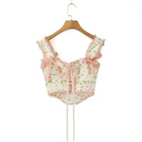 Floral Print Lace Up Corset Top + Mini Skirt  - Thumbnail 4