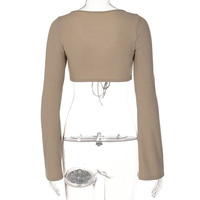 Brown Ruched Bandage Flare Crop Top - Thumbnail 6