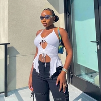 White Irregular Tie Up Halter Top - Thumbnail 5