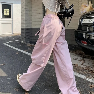Pink oversized baggy cargo pants 