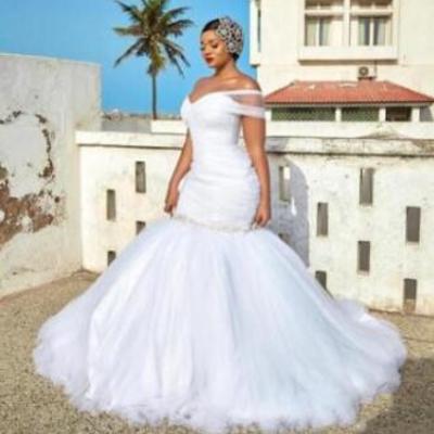 One shoulder mermaid plus size wedding dresses with beading - Thumbnail 1