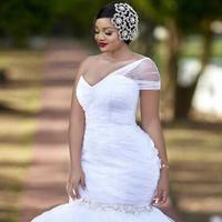 One Shoulder Mermaid Plus Size Wedding Dresses With Beading - Thumbnail 2
