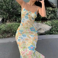 Floral Square Collar Long Bodycon Dress - Thumbnail 1