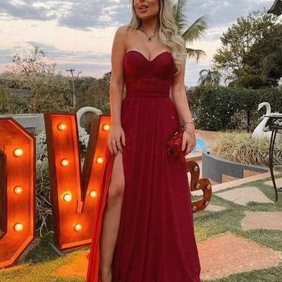 Sweetheart a line chiffon long prom dress with split - Thumbnail 3