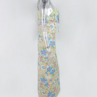 Floral Square Collar Long Bodycon Dress - Thumbnail 5