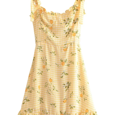 Yellow lemon print mini dress - Thumbnail 5