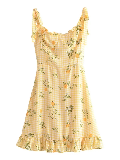 Yellow Lemon Print Mini Dress