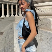 Blue Lace Bandage Crop Top - Thumbnail 4