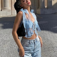 Blue Lace Bandage Crop Top - Thumbnail 5