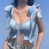 Blue Lace Bandage Crop Top - Thumbnail 6