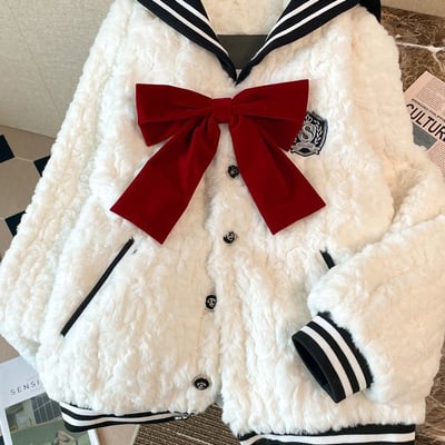 Japanese sailor fluffy bow knot jacket