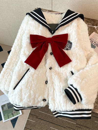 Japanese Sailor Fluffy Bow Knot Jacket
