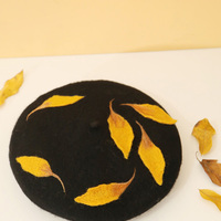 Cute Handmade Ginkgo Leaf & Fallen Autumn Leaves Wool Beret Hat - Thumbnail 1