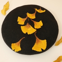 Cute Handmade Ginkgo Leaf & Fallen Autumn Leaves Wool Beret Hat - Thumbnail 2