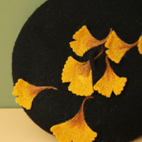 Cute Handmade Ginkgo Leaf & Fallen Autumn Leaves Wool Beret Hat - Thumbnail 3