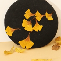 Cute Handmade Ginkgo Leaf & Fallen Autumn Leaves Wool Beret Hat - Thumbnail 4