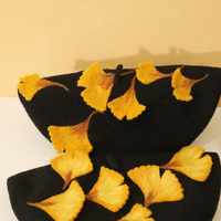 Cute Handmade Ginkgo Leaf & Fallen Autumn Leaves Wool Beret Hat - Thumbnail 5