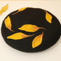 Cute Handmade Ginkgo Leaf & Fallen Autumn Leaves Wool Beret Hat - Thumbnail 7