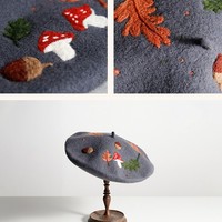 Cute Handmade Fairy Mushroom Acorn Autumn Leaves Garden Fall Girl Wool Beret Hat - Thumbnail 7