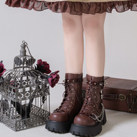 Goth Punk Rock Cool Girl Silver Chains Y2K Black White Brown Plantform High Heels Combat Boots Shoes - Thumbnail 5