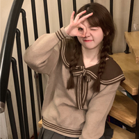 Sweet Little Sailor Collar Brown & Navy Blue Spring Autumn College Girl Style Cozy Sweater - Thumbnail 1