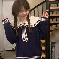 Sweet Little Sailor Collar Brown & Navy Blue Spring Autumn College Girl Style Cozy Sweater - Thumbnail 3