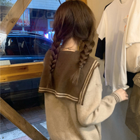 Sweet Little Sailor Collar Brown & Navy Blue Spring Autumn College Girl Style Cozy Sweater - Thumbnail 4