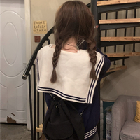 Sweet Little Sailor Collar Brown & Navy Blue Spring Autumn College Girl Style Cozy Sweater - Thumbnail 8