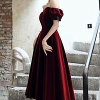 Cute Burgundy Velvet Short Prom Dress Sweet 16 Dress - Thumbnail 1