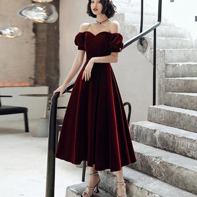 Cute burgundy velvet short prom dress sweet 16 dress - Thumbnail 2
