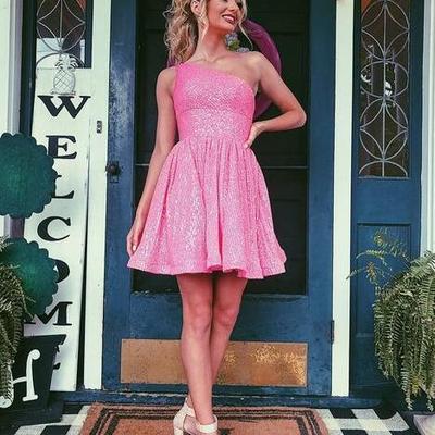 Sparkly a line one shoulder sequins short homecoming dresses - Thumbnail 1