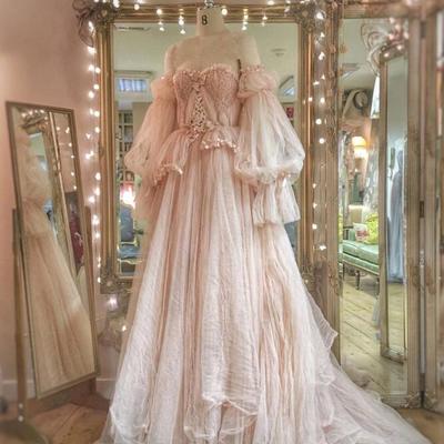 Princess pink tulle ruffles long wedding gowns - Thumbnail 2